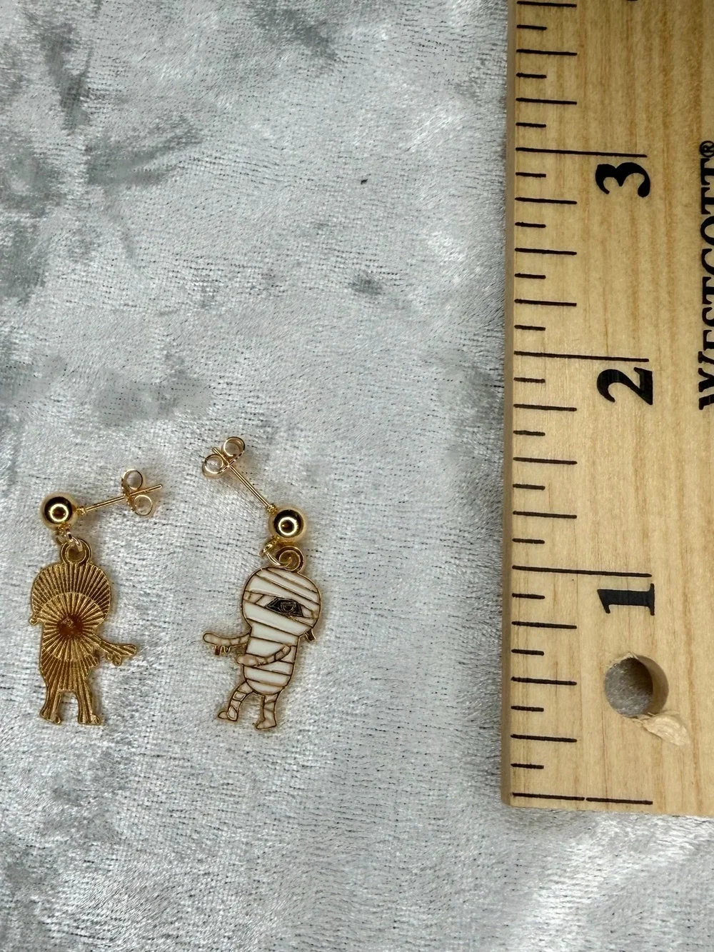 Kids Gold-Tone Mummy Charm Earrings - White Enamel